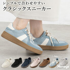 スニーカー 靴 シューズ 紐靴 スエード調 無地 シンプル エイジレス ベーシックカラー オールシーズン 白 レディース Honeys ハニーズ クラシックスニーカー