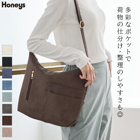 バッグ 鞄 ショルダーバッグ レディース 白 黒 フェイクレザー 合皮 おしゃれ Honeys ハニーズ 切替ポケットショルダー