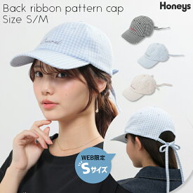 SALE 帽子 キャップ チェック柄 綿混 ロゴ 刺繍 リボン ガーリー オールシーズン 黒 レディース セール Honeys ハニーズ バックリボン柄キャップ