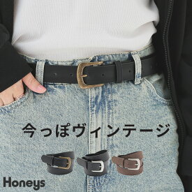 ベルト 合皮 ヴィンテージライク シンプル スタイリッシュ ウエストマーク ガーリー オールシーズン 黒 レディース Honeys ハニーズ ヴィンテージベルト