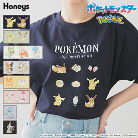 【期間限定クーポン♪】トップス Tシャツ 半袖Tシャツ ポケモン キャラクター カットソー 半袖 コットン 綿 UVカット レディース Honeys ハニーズ ポケモン／ゆるTシャツ