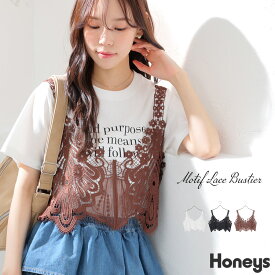 【最大822円OFF！9/14 1:59まで】SALE トップス ビスチェ カットソー ノースリーブ モチーフレース 透け感 重ね着 レイヤード ガーリー 夏 白 レディース セール Honeys ハニーズ モチーフレースビスチェ