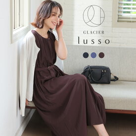 SALE ワンピース ノースリーブ ロング丈 ベルト付き ギャザー シャーリング 裏地付き 無地 クルーネック フェミニン レディース セール Honeys ハニーズ ベルト付ワンピース