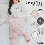 ルームウェア 部屋着 ちびまる子ちゃん 綿 裏毛 長袖 クルーネック プリント 総柄 レディース Honeys ハ…