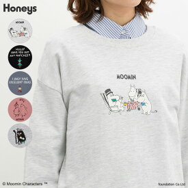 SALE トップス スウェット 長袖 ゆるトレーナー ムーミン キャラクター プリント 刺繍 裏毛 綿 ゆったり レディース セール Honeys ハニーズ ムーミン／ゆるトレーナー