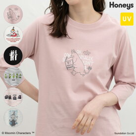 【最大2000円OFFクーポン♪】トップス Tシャツ 7分袖Tシャツ カットソー コットン 綿 UVカット ムーミン キャラクター レディース Honeys ハニーズ ムーミン／7分袖Tシャツ