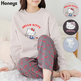 ルームウェア 部屋着 ハローキティ キャラクター 裏毛 プリント 綿100％ 長袖 レディース Honeys ハニーズ ハローキティ／ルームウェア（上下セット）
