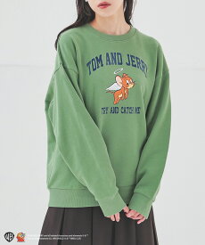 ■スーパーSALE特別クーポン配布中■トップス スウェット 長袖 トムとジェリー キャラクター 刺繍 プリント 綿100％ 裏毛 クルーネック レディース Honeys ハニーズ トムとジェリー／トップス