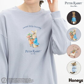 ■10%OFFクーポン配布中♪■トップス スウェット 長袖 裏毛 綿 クルーネック オールシーズン レディース Honeys ハニーズ ピーターラビット（TM）／トレーナー