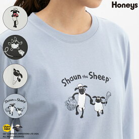 トップス カットソー 長袖 Tシャツ ロンT 長袖Tシャツ 綿 コットン クルーネック おしゃれ レディース Honeys ハニーズ ひつじのショーン／ロンT