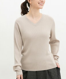 SALE トップス ニット セーター 長袖 リブ素材 Vネック レーヨン混 ナイロン混 ベーシックカラー きれいめカラー レディース セール Honeys ハニーズ リブVネックニット