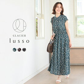 SALE ワンピース ノースリーブ ロング丈 花柄 ピンタック ギャザー フレンチ袖 ウエストゴム ジョーゼット素材 レディース セール Honeys ハニーズ 花柄ピンタックワンピース