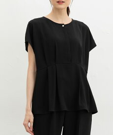 【最大822円OFF！9/14 1:59まで】SALE トップス ブラウス 半袖 セットアップ 大きいサイズ オフィス きれいめ ペプラム タック フレンチ袖 無地 黒 レディース セール Honeys ハニーズ ペプラムブラウス