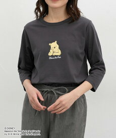 SALE トップス Tシャツ 7分袖Tシャツ カットソー UVカット プーさん キャラクター 綿混 プリント レディース セール Honeys ハニーズ プーさん／7分袖Tシャツ