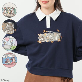 【スペシャルクーポン配布中！】トップス スウェット 長袖 Disney ディズニー キャラクター 再生ポリエステル 衿付き プリント レディース Honeys ハニーズ ディズニー／衿付トップス