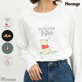 【最大2000円OFFクーポン♪】トップス Tシャツ ロンT 長袖Tシャツ カットソー 長袖 ディズニー プーさん キャラクター 綿混 刺繍 レディース Honeys ハニーズ プーさん／長袖Tシャツ