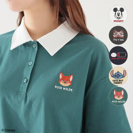 トップス カットソー 半袖 接触冷感 ハニさら Disney ディズニー キャラクター UVカット 刺繍 レディース Honeys ハニーズ ディズニー／衿付トップス