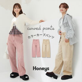 【スペシャルクーポン配布中！】ボトムス パンツ カーブパンツ カラーデニム 綿100％ 後ウエストゴム ファスナー ポケット レスウォーター レディース Honeys ハニーズ カラーカーブパンツ