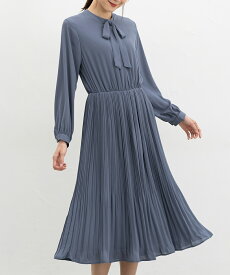 【5%OFFクーポン♪】ワンピース 長袖 ロング丈 大きいサイズ オフィス きれいめ ボウタイ 無地 レオパード柄 ジョーゼット レディース Honeys ハニーズ ボウタイワンピース