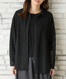 ■最大30%OFFクーポン対象♪■SALE トップス シャツ ブラウス 長袖 大きいサイズ レース 総レース ジャカードレース 羽織り 重ね着 レイヤード ゆったり レディース セール Honeys ハニーズ レースシャツ