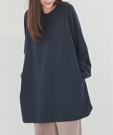 【最大2000円OFFクーポン♪】トップス カットソー 長袖 チュニック ピンタック レーヨン混 ジャカード 無地 クルーネック ポケット レディース Honeys ハニーズ ピンタックチュニック