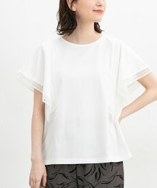 ＼最大2000円OFFクーポン配布中♪／★期間限定価格★トップス カットソー 半袖 ハニさら 大きいサイズ UVカット 接触冷感 速乾ドライ フレア袖 綿混 レディース Honeys ハニーズ レース使いトップス