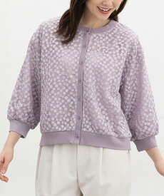 SALE トップス カーディガン フラワー刺繍 花柄 刺繍 チュール シフォン フロントボタン ボリューム袖 レディース セール Honeys ハニーズ 8分袖フラワー刺繍カーデ