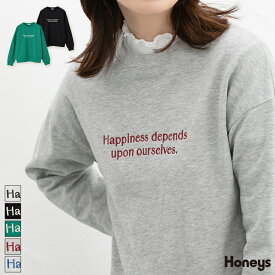 SALE トップス スウェット 長袖 コットン 綿 ロゴ 刺繍 クルーネック 綿100％ USAコットン 裏毛 レディース セール Honeys ハニーズ ロゴスウェットトップス