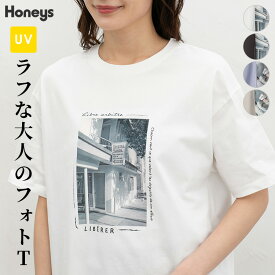 SALE トップス Tシャツ 半袖Tシャツ カットソー 半袖 コットン 綿 UVカット USAコットン フォトプリント レディース セール Honeys ハニーズ 半袖フォトチュニックT