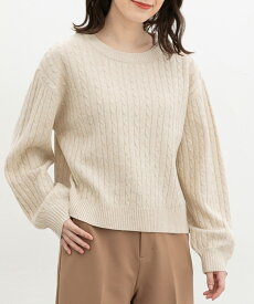 ■スーパーSALE特別クーポン配布中■トップス ニット セーター 長袖 ウォッシャブル ケーブル編み 再生ポリエステル クルーネック ボリューム袖 レディース Honeys ハニーズ ケーブル編ニット