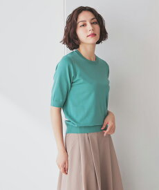 ■最大30%OFFクーポン対象♪■SALE サマーニット トップス ニット セーター クルーネックニット クルーネック ウォッシャブル ECOVERO レーヨン混 レディース セール Honeys ハニーズ 5分袖クルーネックニット