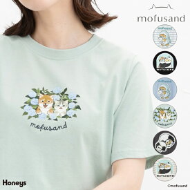 ■10%OFFクーポン配布中♪■SALE トップス Tシャツ 半袖Tシャツ カットソー 半袖 mofusand モフサンド キャラクター プリント 刺繍 レディース セール Honeys ハニーズ mofusand／Tシャツ