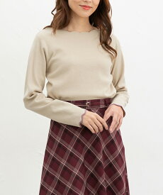 SALE トップス ニット セーター 長袖 オフィス きれいめ スカラップ 袖口配色 アクリル混 無地 フェミニン レディース セール Honeys ハニーズ スカラップニット
