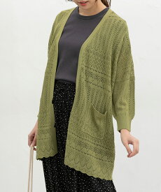 SALE トップス カーディガン ウォッシャブル トッパーカーディガン 透かし編み ニット スカラップ レディース セール Honeys ハニーズ 8分袖透かし編トッパーカーデ