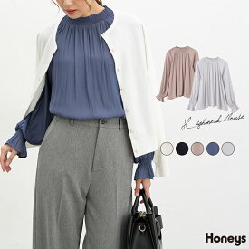 ◆◇Fashion THE SALE限定価格◇◆トップス ブラウス 長袖 再生ポリエステル ハイネック ギャザー ゴムシャーリング キャンディスリーブ レディース Honeys ハニーズ ハイネックブラウス