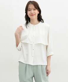 【スペシャルクーポン配布中！】SALE トップス ブラウス オフィス きれいめ ケープ風 ドレープ ジョーゼット素材 無地 ドット柄 フロントボタン レディース セール Honeys ハニーズ 6分袖ケープブラウス