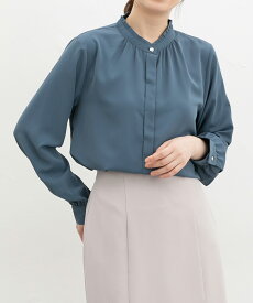 ■スーパーSALE特別クーポン配布中■トップス ブラウス 長袖 オフィス きれいめ 再生ポリエステル フリル スタンドフリル フロントボタン レディース Honeys ハニーズ スタンドフリルブラウス