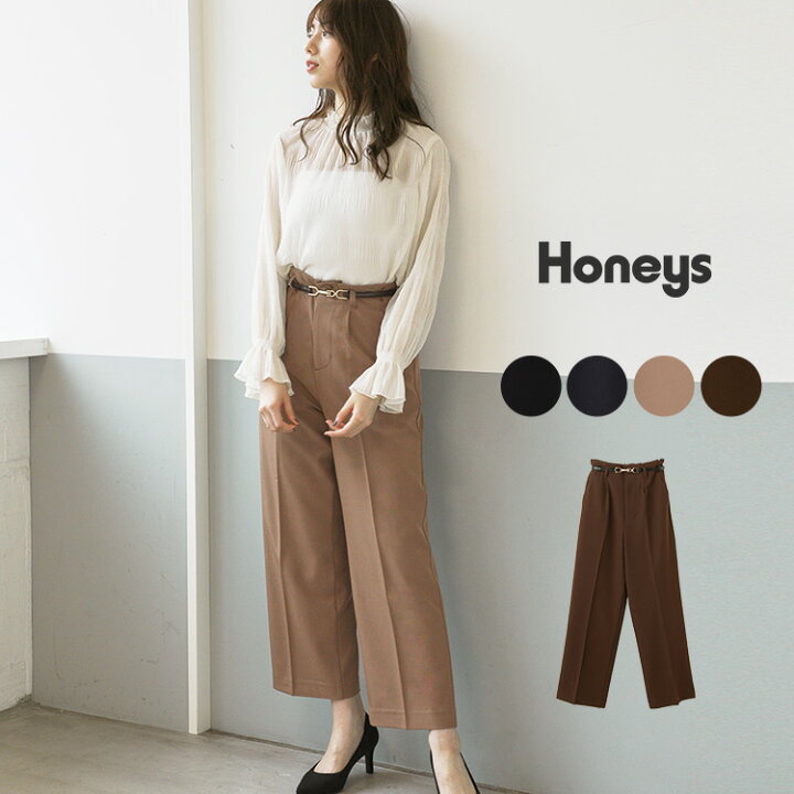 楽天市場 パンツ レディース きれいめ ゆったり ゴム ストレート オフィス 春 夏 秋 冬 新作 Honeys ハニーズ ベルト付ストレートパンツ ハニーズ オンラインショップ