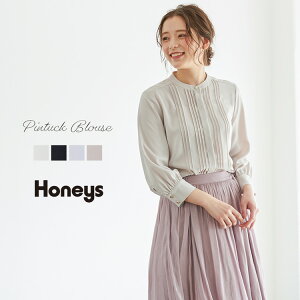 トップス ブラウス 8分袖 ピンタック 通勤 ビジネス セレモニー フェミニン レディース 春 Honeys ハニーズ ピンタックブラウス