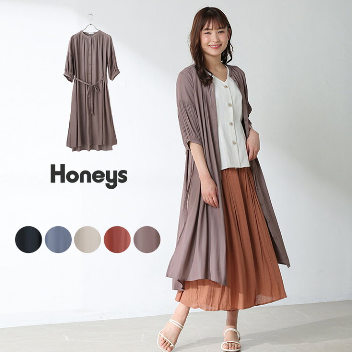 楽天市場 ワンピース 半袖 バンドカラー 無地 おしゃれ レディース 春 夏 Sale セール Honeys ハニーズ バンドカラーワンピース Web限定llサイズ有 ハニーズ オンラインショップ