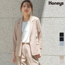 ジャケット テーラード セットアップ 麻調 8分袖 無地 通勤 オフィス レディース 春 夏 Honeys ハニーズ テーラージャケット