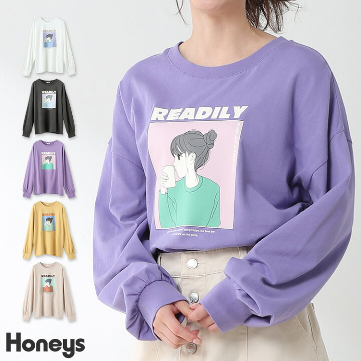 楽天市場 トップス Tシャツ 長袖 イラストプリント レディース 秋 冬 Honeys ハニーズ イラストプリントｔシャツ ハニーズ オンラインショップ