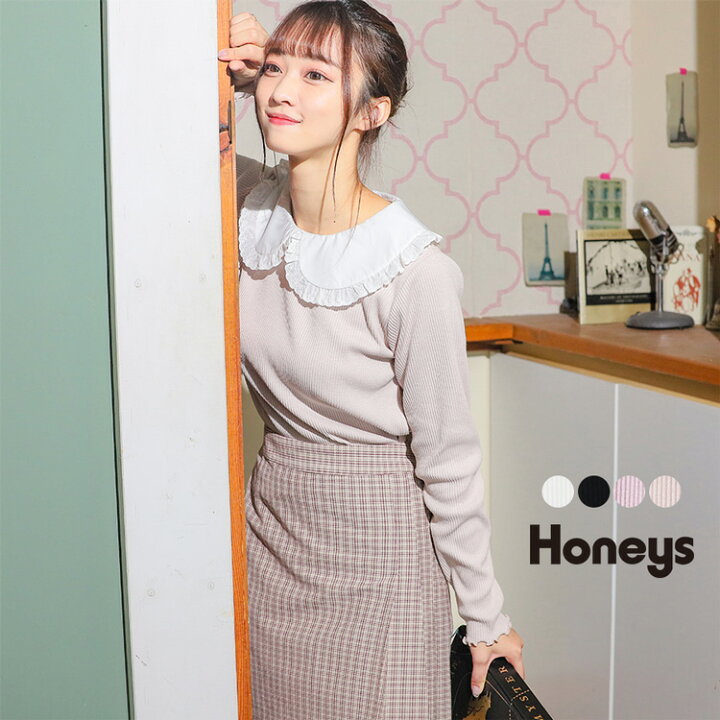 楽天市場 トップス カットソー 長袖 衿付き フリル衿 無地 テレコ インナー おしゃれ レディース 秋 冬 Sale セール Honeys ハニーズ 衿付トップス ハニーズ オンラインショップ