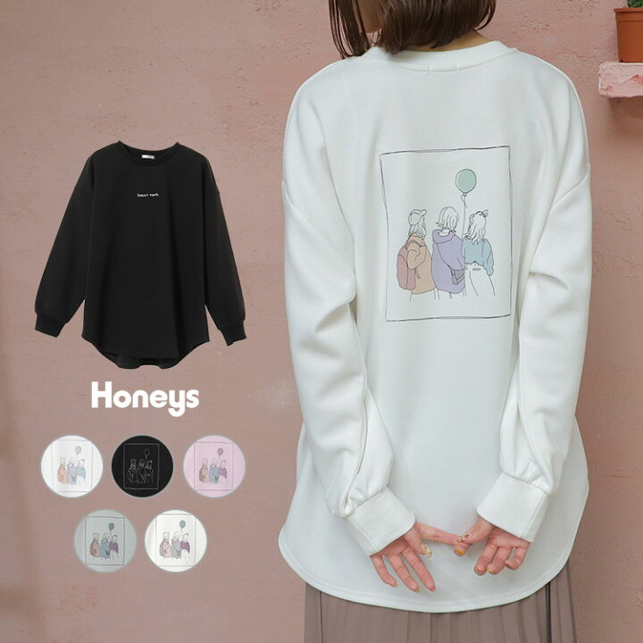 楽天市場 トップス カットソー 長袖 イラストプリント 手書き風 ロゴ レディース 秋 冬 Honeys ハニーズ イラストプリントトップス ハニーズ オンラインショップ