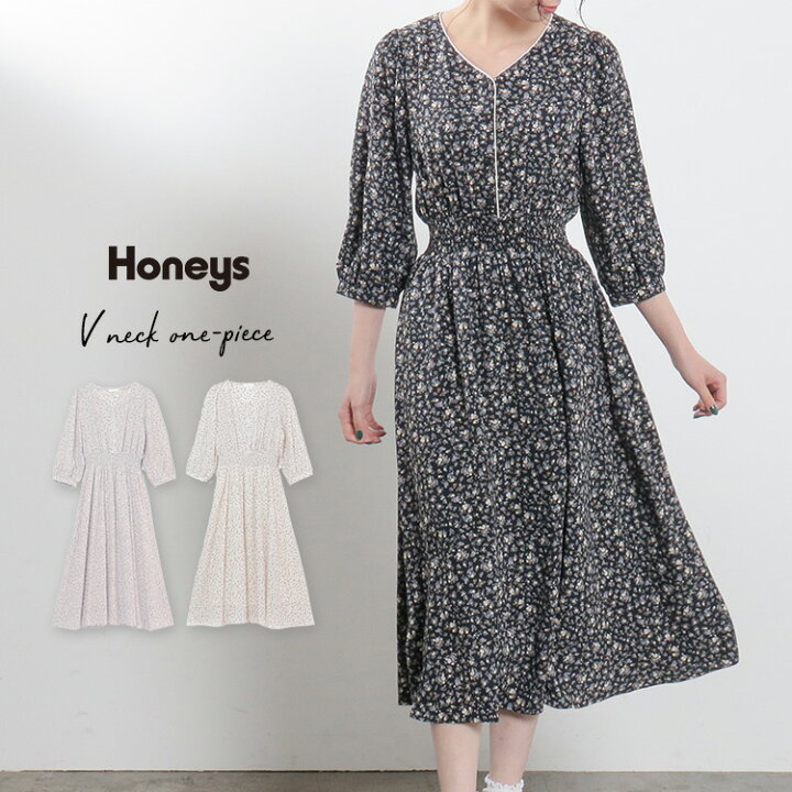 Colza Honeys ロングワンピース シャツワンピース 花柄 ｖネック