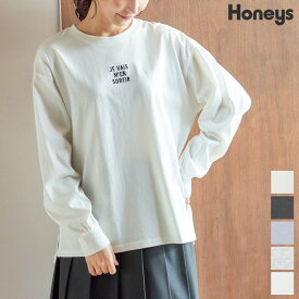 トップス カットソー ロンT 綿 コットン オーバーサイズ ゆったり カジュアル レディース 秋 Honeys ハニーズ ロゴ刺繍Tシャツ