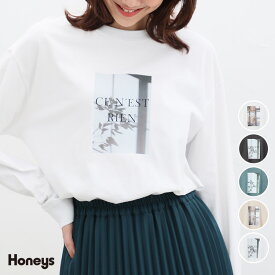 トップス Tシャツ レディース 長袖 写真 綿100％ おしゃれ カジュアル Honeys ハニーズ フォトプリントTシャツ