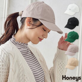 帽子 キャップ ベースボールキャップ 綿 ツイル ロゴ刺繍 サイズ調整 レジャー アウトドア レディース Honeys ハニーズ ロゴキャップ