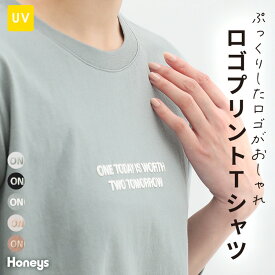トップス Tシャツ カットソー ロンT ロゴT 綿100％ UVカット カジュアル レディース Honeys ハニーズ 7分袖ロゴプリントT