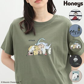 Tシャツ レディース 半袖 ロング チュニック ゆったり ミィ 大人 キャラクター 夏 部屋着 Honeys ハニーズ ムーミン／半袖チュニック